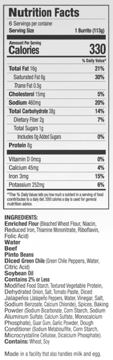 Tina's Beef and Bean Green Chili Burritos Individually Wrapped, 24 oz, 6 Count (Frozen)