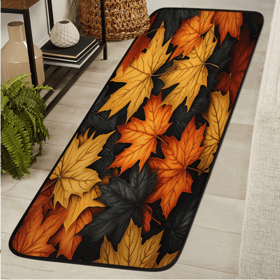 CURLYOOT Autumn Leaf Maple Leaves Fall Runner Rug 2'x6' Washable Kitchen Runner Rug Indoor Non Slip Laundry Rugs Floor Carpet for Hallway Kitchen Entryway Bedroom Living Room