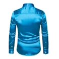 thumbnail image 3 of Camisas casuales de color sólido para hombres Camisas de manga larga con solapa brillante a la moda para hombres, 3 of 4