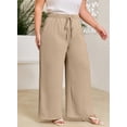 thumbnail image 4 of SHEWIN Womens Plus Size Pants Wide Leg Pants Palazzo Drawstring Elastic Waist Lounge Pants Spring Summer Lightweight with Pockets Khaki 4X, 4 of 11