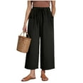 thumbnail image 2 of vigerkar Women's Linen Pants Summer Casual Palazzo Beach Pant Drawstring High Waist Wide Leg Trousers Vacation Outfits Black, M, 2 of 7