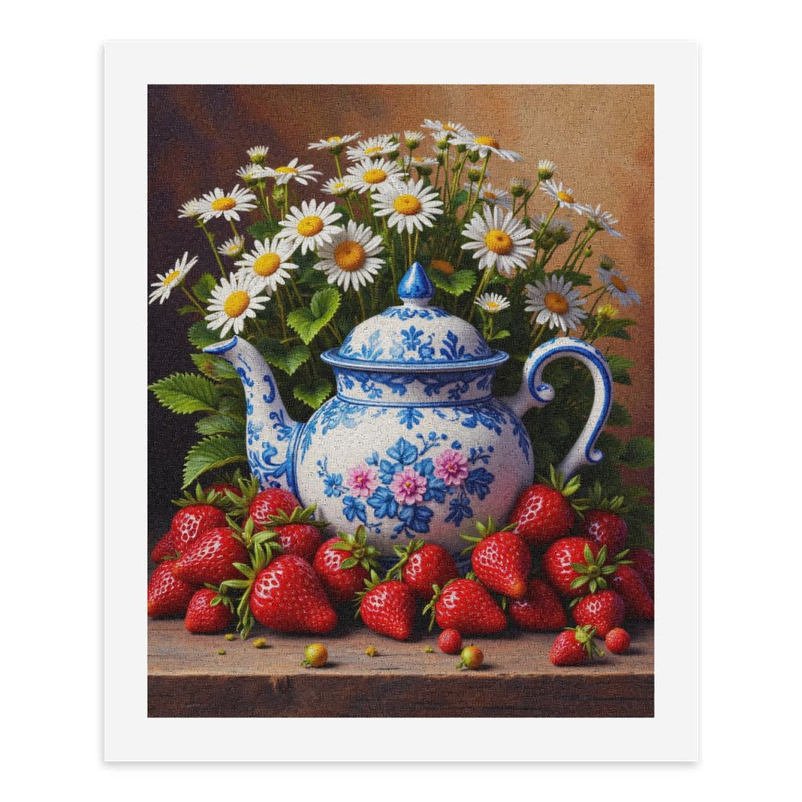 Paint by Numbers Kit for Adults, Tea Pot Daisies Strawberries Display Paint by Numbers, Easy Paint by Numbers Kit for Adults Beginner, DIY Adult Paint by Number Kits on Canvas, Home Decor