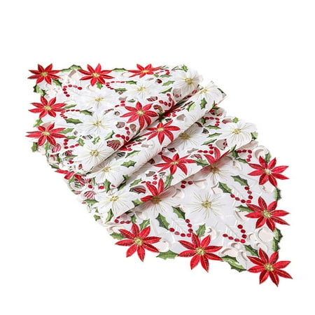 

ABIDE Christmas Table Runner Fashion Embroidered Textile Flower Placemats Topper Flag Holiday Decorations Dining Dinner