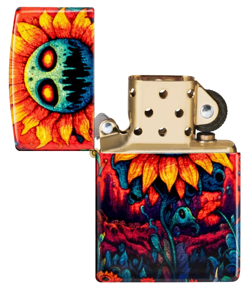 Zippo Spooky Sunflower Design 540 Tumbled Brass Pocket Lighter