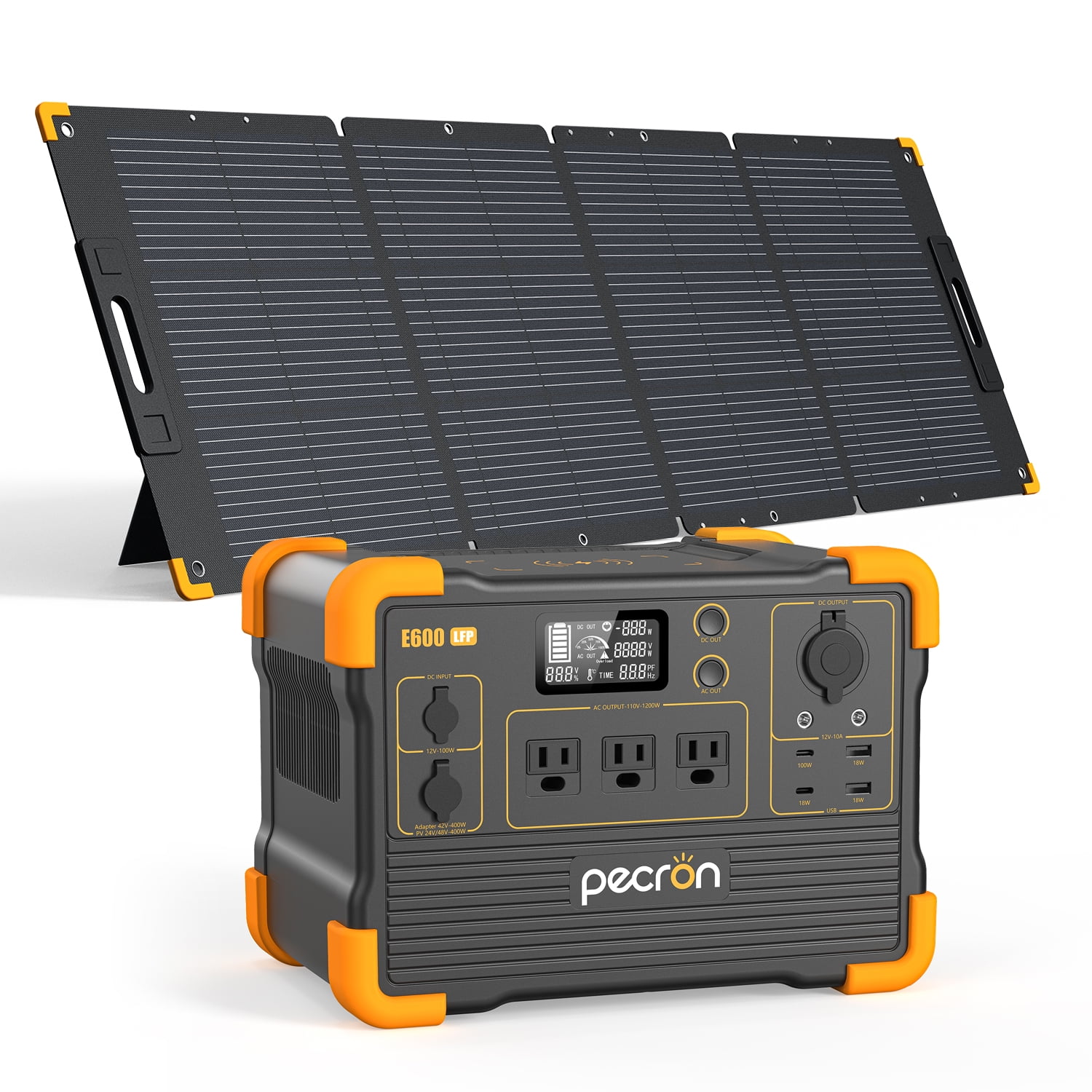 PECRON E600LFP 614Wh/1200W Portable Power Station with 200W/36V Solar Panel Kit Portable Generator LiFePO4 Battery for Outdoor Camping,Home Backup,off-Grid