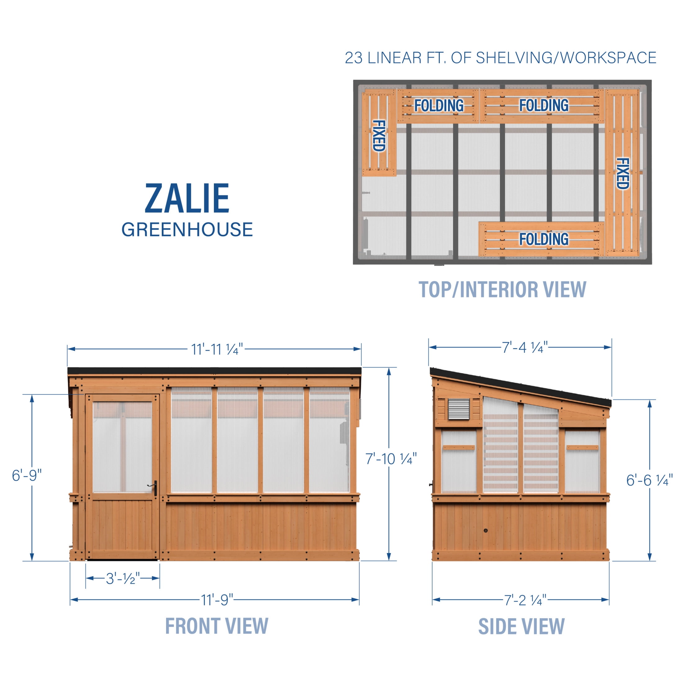 Backyard Discovery Zalie 11' x 7' Cedar Wood and Polycarbonate Greenhouse Kit, PowerPort