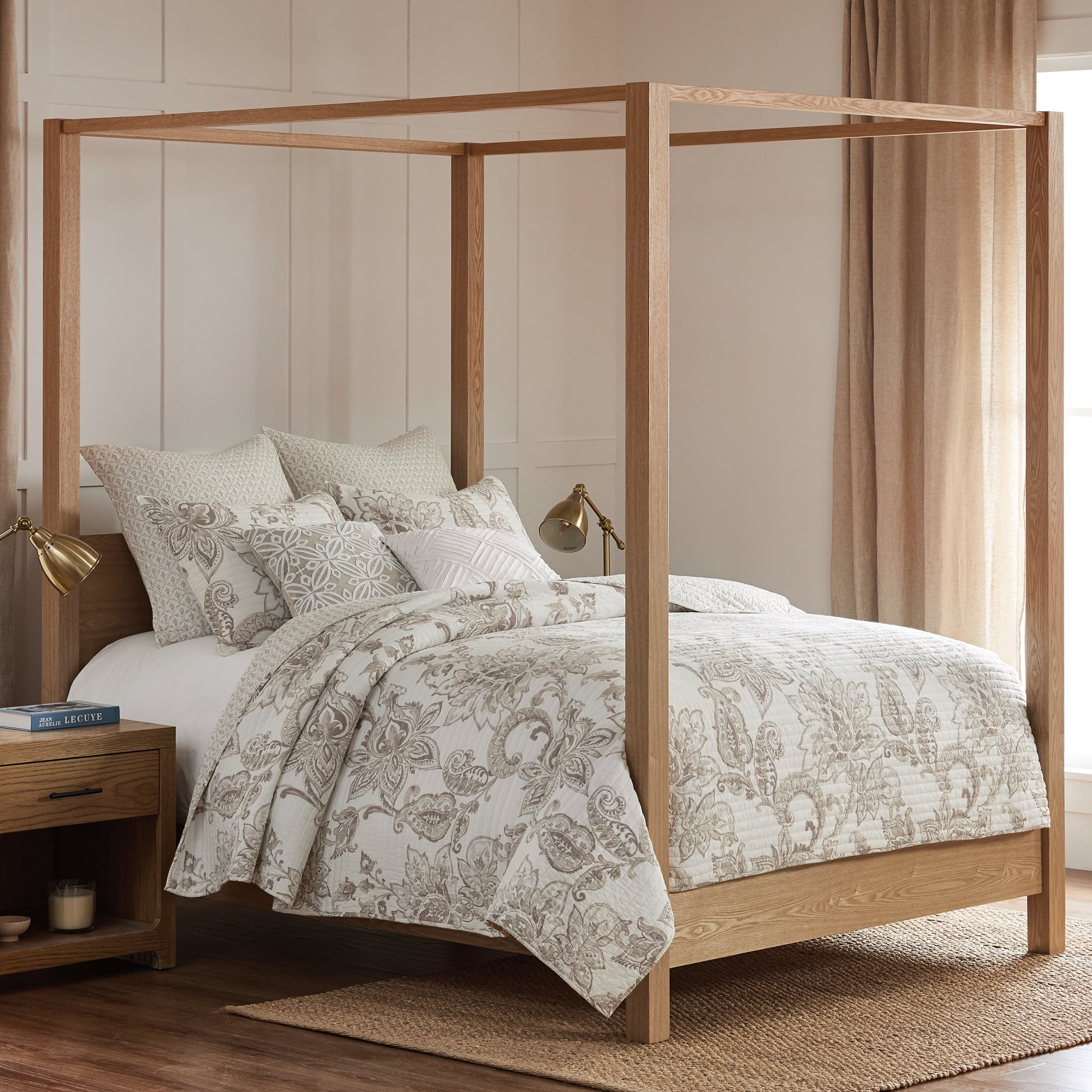 Levtex Home - Bennett Taupe Quilt Set - King Quilt and Two King Shams - Floral Paisley - Taupe and Cream - Quilt (106x92in.) and Shams (20x36in.) - Reversible - Cotton
