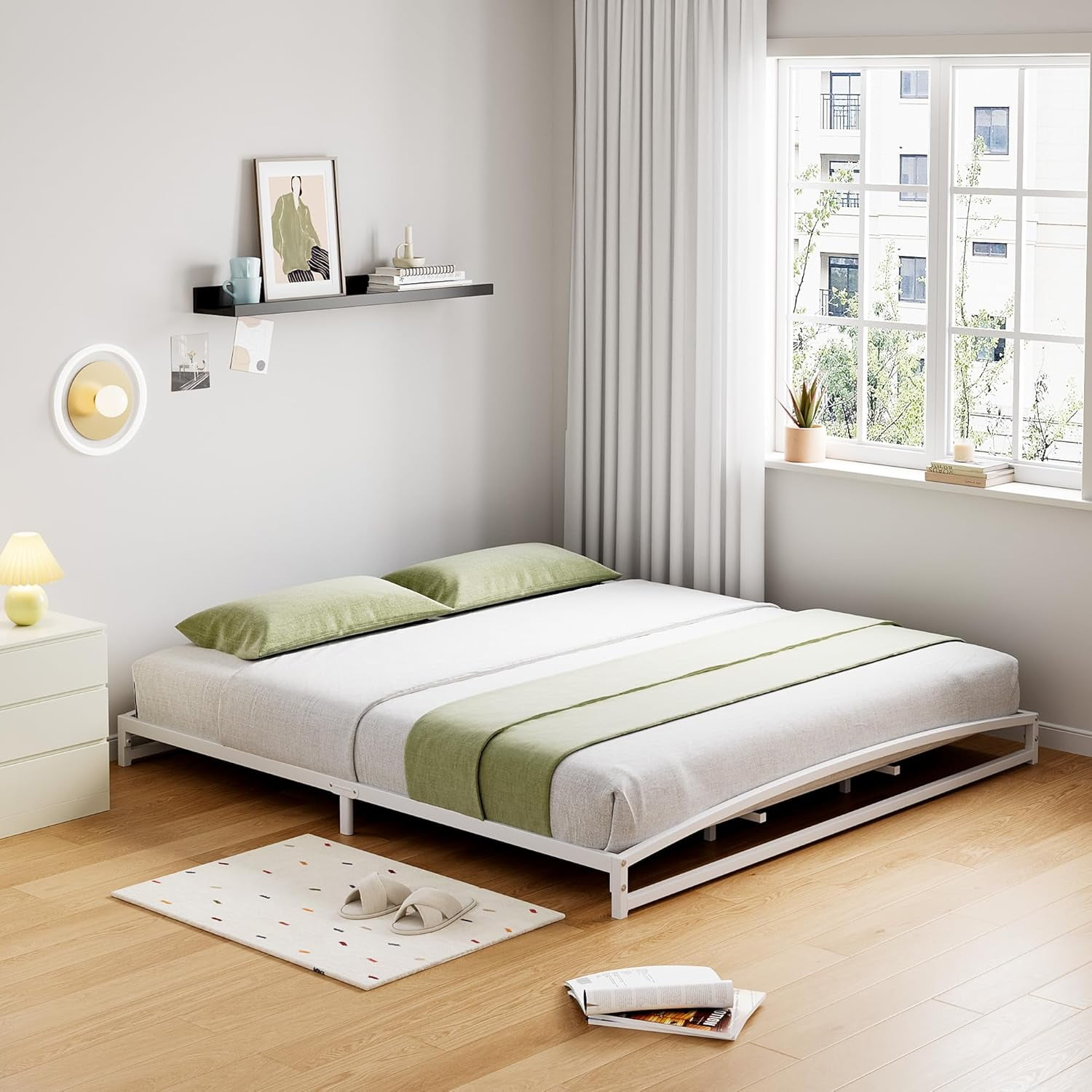 Rugerasy Low Profile King Bed Frame,Heavy Duty Metal King Size Platform Bed Frame,Mattress Foundation with Steel Slat Support,No Box Spring Needed,Easy Assembly,6 Inch,White KING
