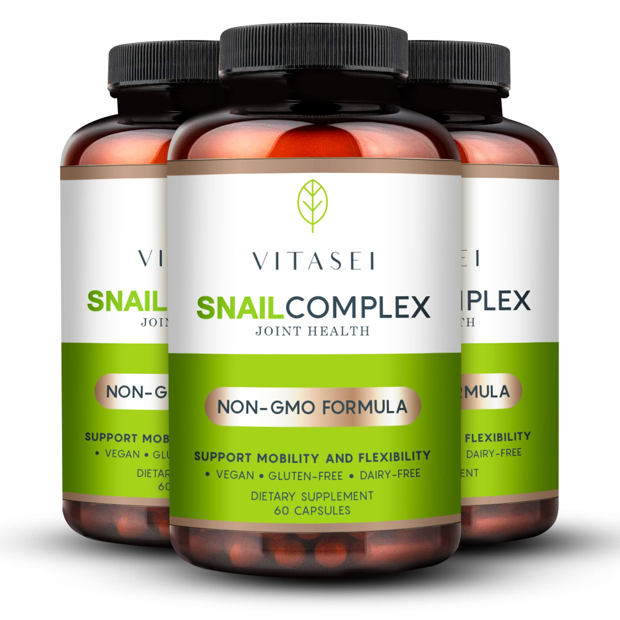 VITASEI Snail Complex Collagen Joint Support Supplement for Women & Men, Supports Mobility & Flexibility, Organic Dietary MSM Supplement, Non-GMO, Gluten-Free - 60 Pills (Pack of 3)