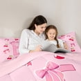 thumbnail image 5 of Homewish Bow Bowknot Ribbon 7pcs Bedding Comforter Set,Red Sweet Cherry Queen Bedding Sets,Pink First Letter E Queen Sheet Sets For Girls,Super Cozy Room Decor Reversible, 5 of 9