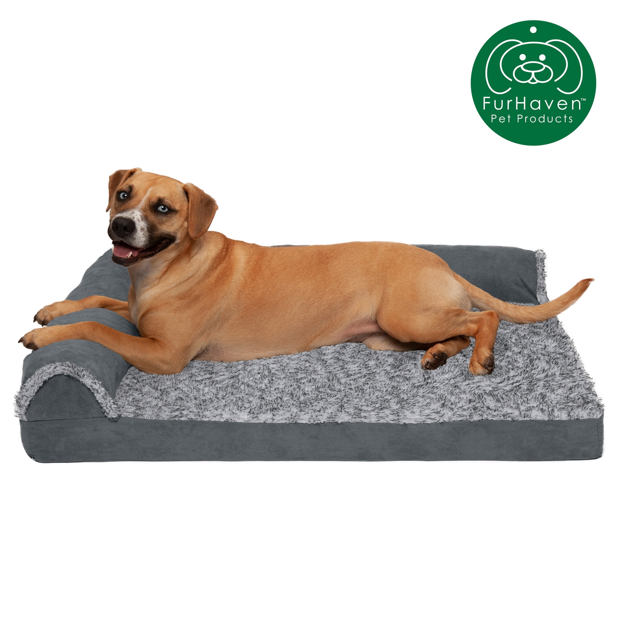 Furhaven Pet Dog Bed Available in Multiple Colors & Styles Orthopedic L Shaped Chaise Lounge Sofa-Style Living Room Corner Couch Pet Bed w/ Removable Cover for Dogs & Cats 
