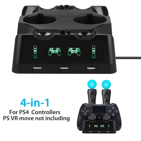 PS Move & PS4 DualShock Wireless Controller Charge Charging Station - 4x Quad Port Charging Dock Cradle Stand Storage Accessory for PS Playstation 4 PS4 Slim PS4