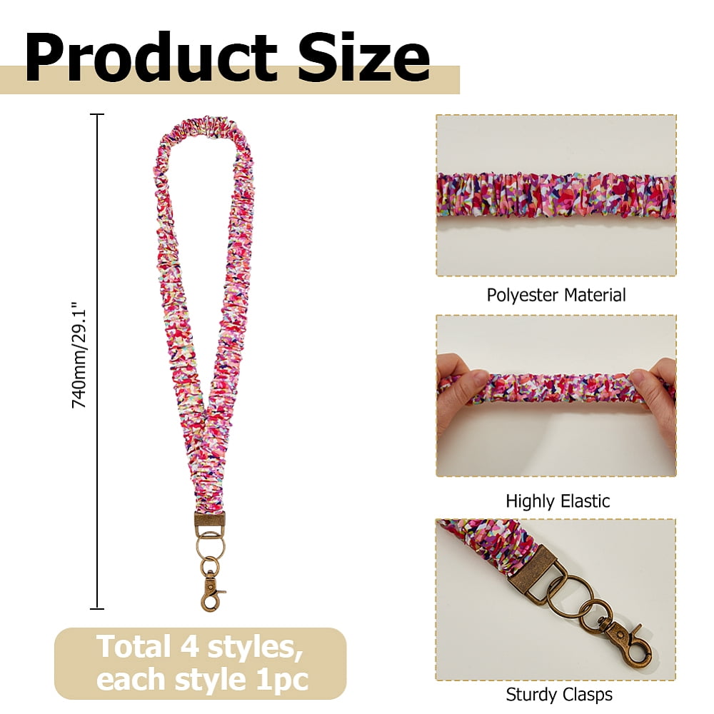 4Pcs 4 Colors Polyester ID Card Cell Phone Lanyard with Alloy Swivel Clasp Mixed Color 740mm