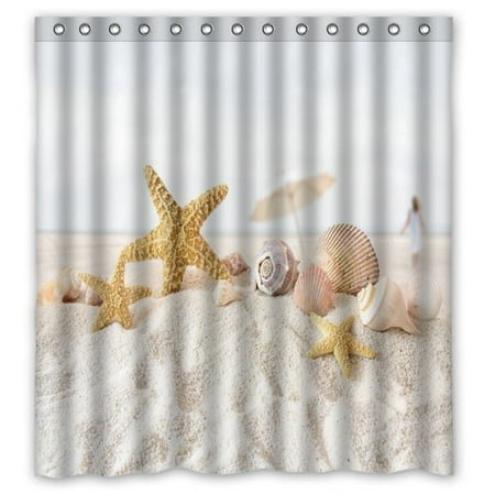 Hellodecor Beach Sand Seashells Shower Curtain Polyester Fabric
