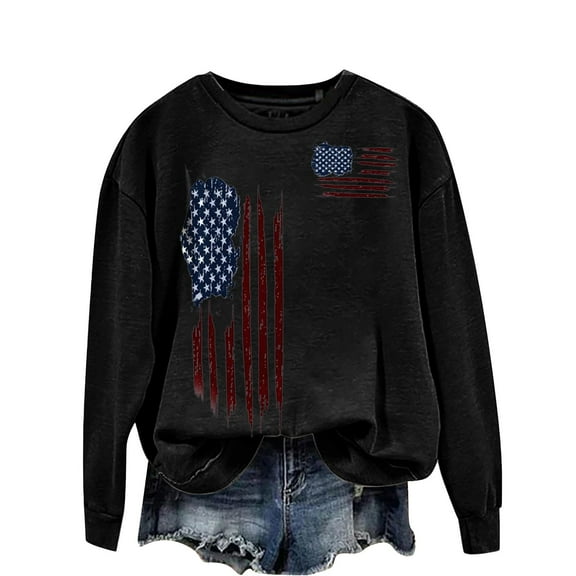 Enhedi Womens Sweatshirt for Women Women's American Flag Print Sweatshirt Soft and Skin Friendly Comfortable Fabric. Black