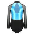 thumbnail image 4 of iiniim Girls Leotard Shiny Color Block Long Sleeve Gymnastic Athletic Bodysuit for Yoga Sports Dancewear Light Blue 14, 4 of 7