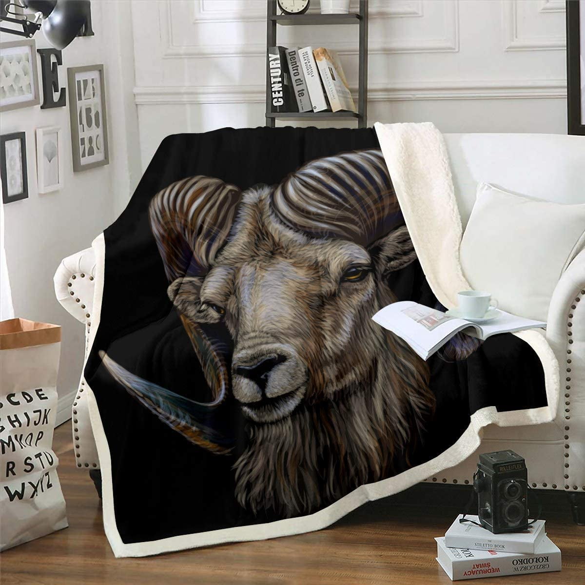 Bed Throws Adult Children Antelope Sheep Horn Tribe Theme Grey Black