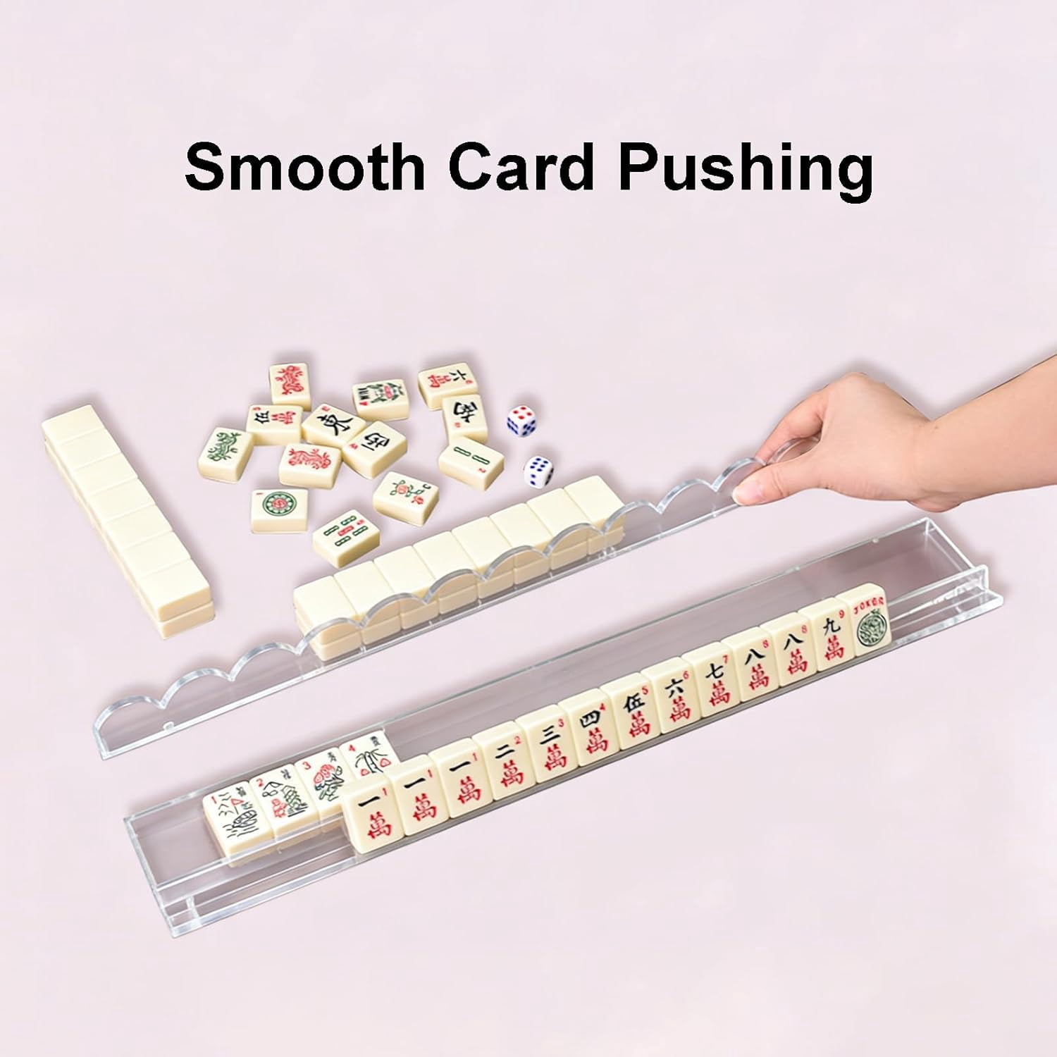 Magnetic Scalloped Mahjong Racks with Pushers, Clear Acrylic Tile Organizers, Fits Standard and Large Tiles