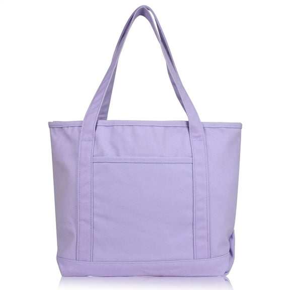 DALIX 20" Solid Color Cotton Canvas Shopping Tote Bag in Lavender