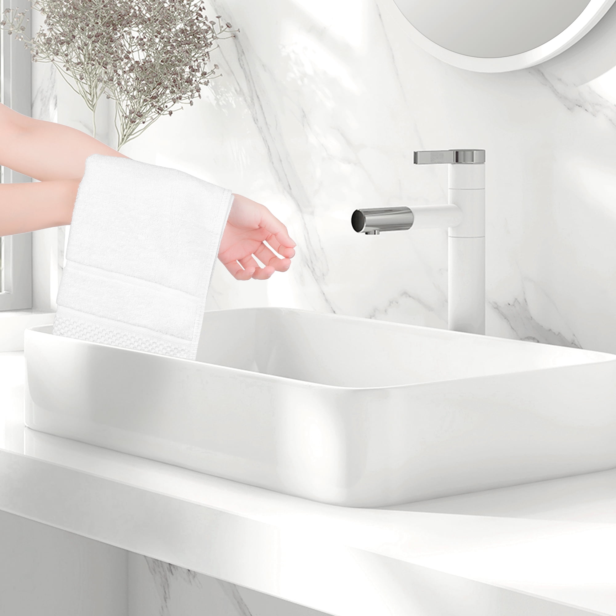 Unique Bargains Cotton Wash Cloths for Face Striped Face Cloths Highly Absorbent Towels White