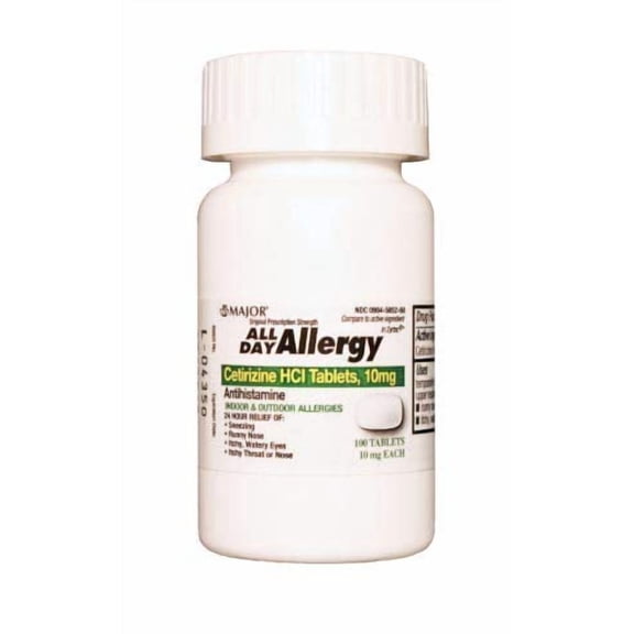 Major Pharmaceuticals 255551 All Day Allergy Cetirizine HCI Tablet, 10 mg, White (Pack of 100)