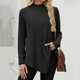 thumbnail image 5 of ClodeEU Womens Fall Tunic Tops，Turtleneck Lightweight Sweaters ， Long Sleeve Shirts，Asymmetrical Hem Top Black,Womens Plus L, 5 of 6