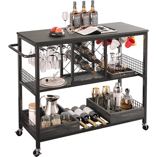 IRONCK Bar Cart, Industrial Serving Cart on Wheels Kitchen Storage Cart