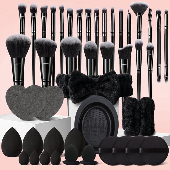 HGHDBT 47Pcs Black Makeup Brush Set Professional Makeup Kit Powder Concealers Eye shadows Blush Foundation Makeup Brushes