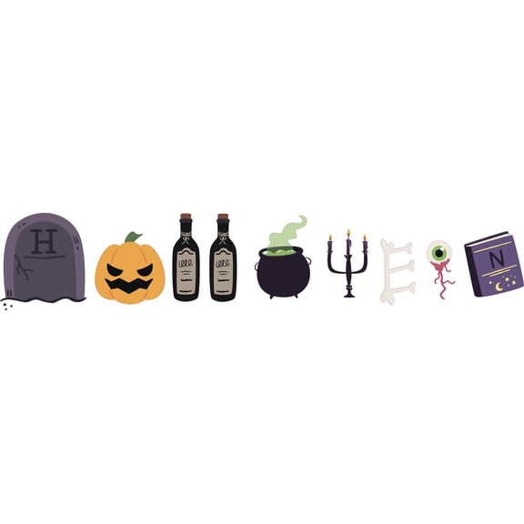 Removable Vinyl Witchcraft Decoration Halloween Art Design Home Living Room Wall Decal - 6" x 30" Adhesive Kids Bedroom Spooky Grave Jack O Lantern Witchcraft & Black Magic Wall Decor Sticker