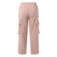 thumbnail image 6 of PMVFHDE Women's Solid Color Cargo Pants High Waist Button Detail with Pockets Casual Straight Leg Utility Trousers Pink，L, 6 of 9