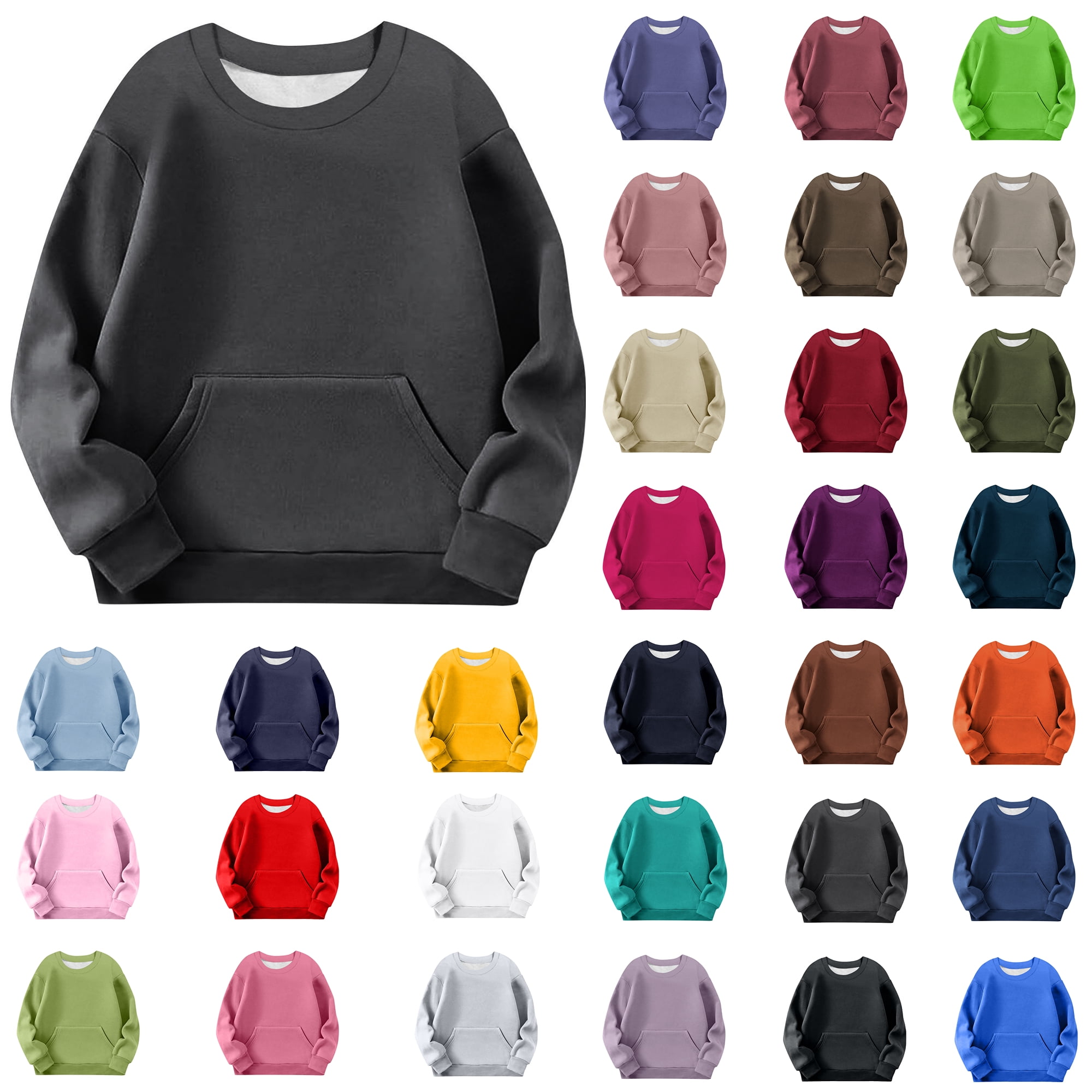 Kids Crewneck Sweatshirts with Pockets Long Sleeve Fall Winter Pullover Tops Casual Sporty Tees for Big Boys and Girls 11 Years