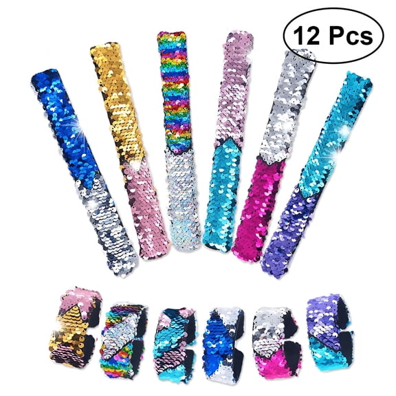 BESTSKY 12Pcs Two Color Sequin Slap Bracelets for Kids Party Favors silly bands