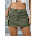 thumbnail image 2 of nvzhuang Women Mini Skirt Vintage Low Waist Cargo Skirt Summer Slim Fit Solid Color Skirt with Pockets for Club, 2 of 7