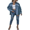 thumbnail image 2 of Womens Corduroy Autumn Shirt Jacket Lapel Button-down Long Sleeve Solid Color Shacket Jacket, 2 of 5