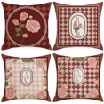 thumbnail image 1 of RV Juego de 4 fundas de cojín, funda de cojín de 45 x 45 cm, fundas de cojín decorativas para sofá, funda de almohada para dormitorio, sofá, silla, cama, jardín (rojo vintage) Rojo Verde, 1 of 5