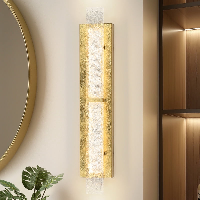 LNC Linear LED Wall Sconce,Modern Textured Acrylic Wall Light,3000K Warm,750LM,Gold Bathroom Vanity Light for Bedroom and Bathroom