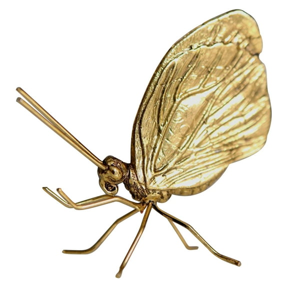 Golden Brass Butterfly Figurine for Decor Vintage Style Craft Ornament 3.15 x 2.36 Inches