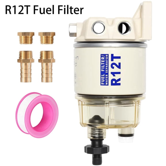 R12T Fuel Filter Water Separator Filter Kit, 10 Micron, R12T Filter Complete Kit Fit 1/4 inch NPT Outboard Motors for Gas & Diesel Engines, Replaces# S3240 R12T 120AT 18-7987 NPT ZG1/4-19