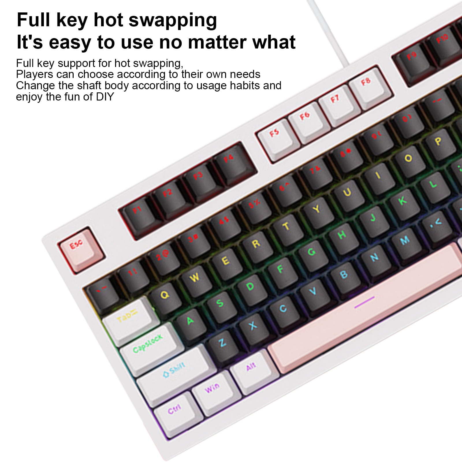 JGJJUGN Russian True Mechanical Keyboard Wired Gaming Keyboard Hot Swap Mechanical Gaming Keyboard Compact 98-Key RGB Backlit Keyboard with Ergonomic Design USB-C Interface