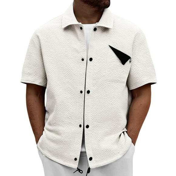 LUOGENLI Mens T-Shirts Graphic Tees Vintage St. Patrick's Day European Solid Color Pocket Casual Lapel Men Loose and Comfortable Trendy Foreign Trade Short Sleeved Shirt Beige XXXXL