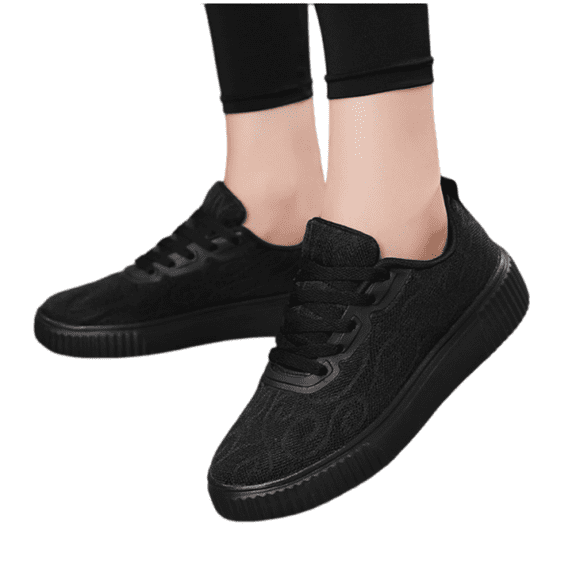 Womens Lace Flower Embroidered Sneakers Breathable Comfort Round Toe Lace-Up Walking Tennis Shoes