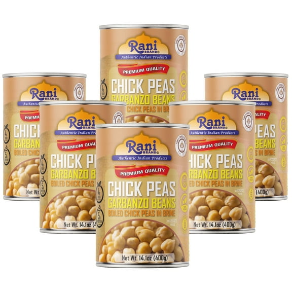 Rani Chick Peas, Garbanzo Beans (Boiled Chick Peas in Brine) Kabuli Chana 14oz (400g) Pack of 6 ~ Easy Open Can | All Natural | Vegan | Gluten Friendly | NON-GMO | Kosher | Indian Origin