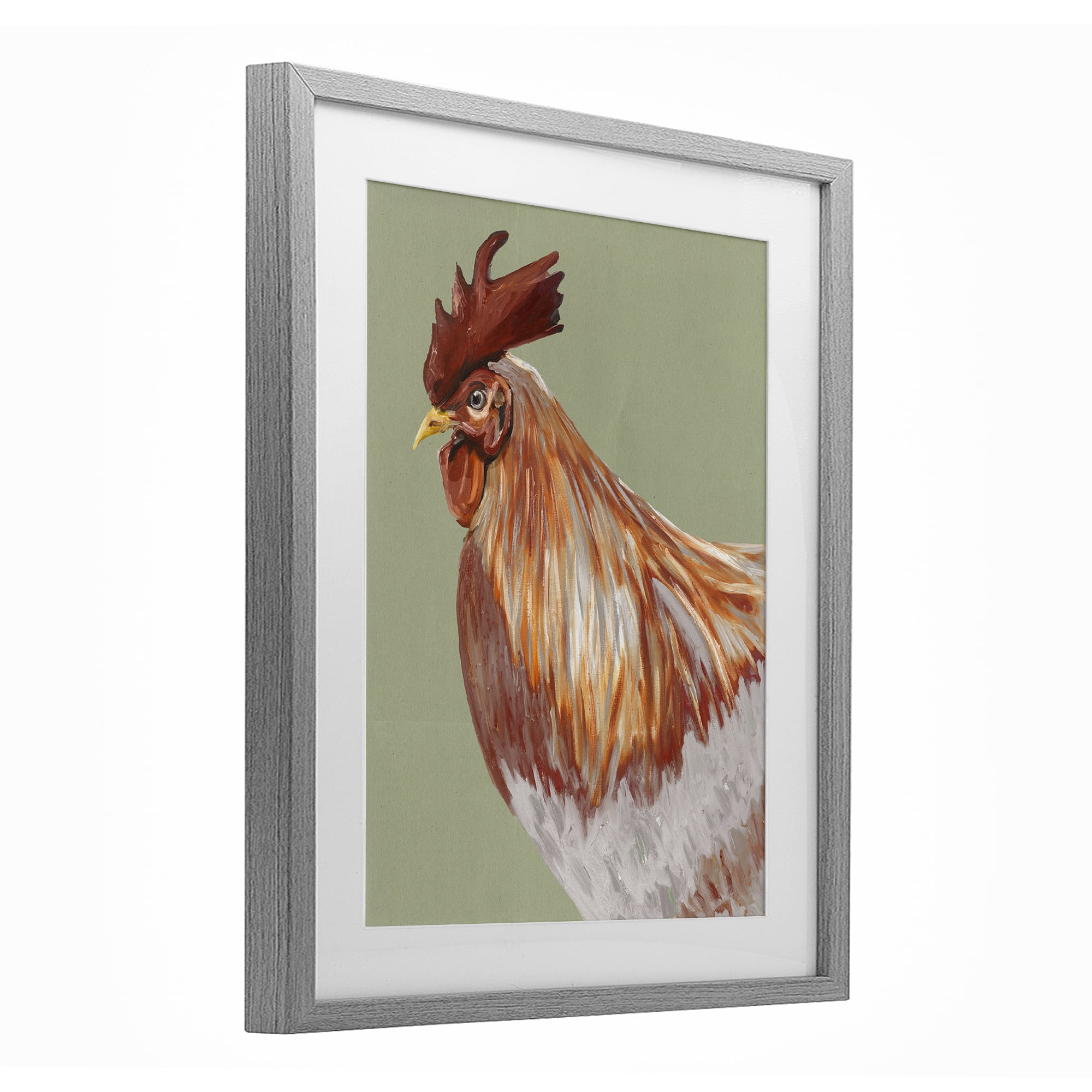Stupell Industries Gallant Rooster Portrait Gray Framed Print Under Glass, design by Andy Beauchamp