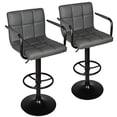 thumbnail image 2 of Leopard Adjustable Bar Stools with Armrest, Square Back Swivel Double Stitching with Back Bar Stool, Set of 2 (Grey + Black Base), 2 of 10