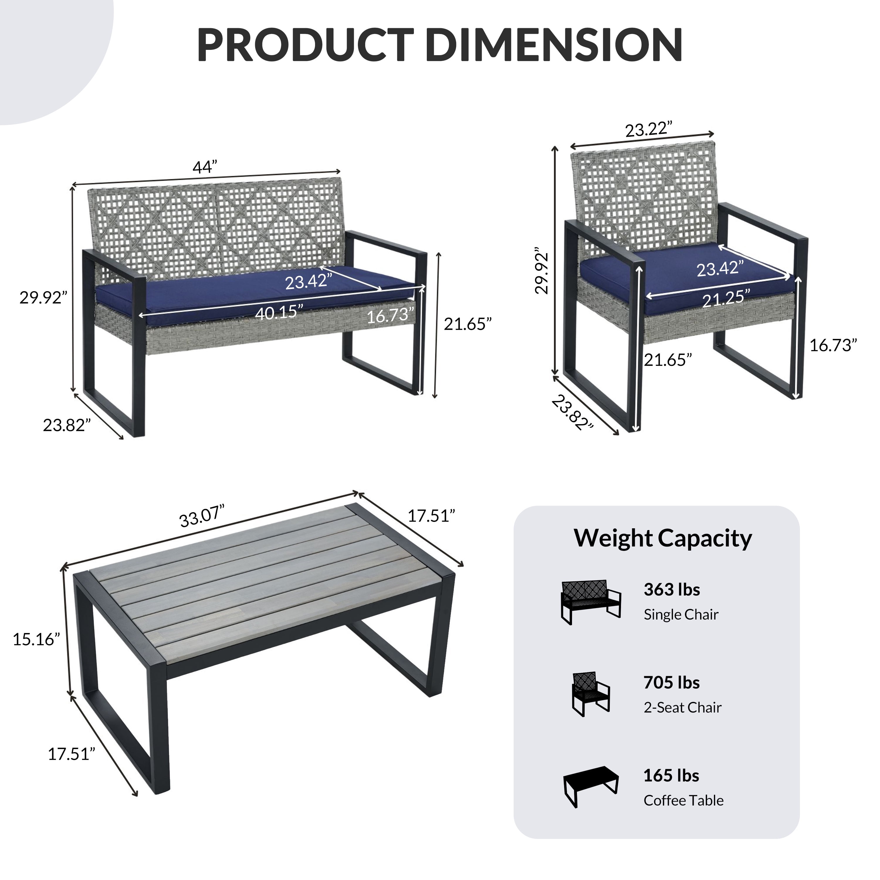 Segmart 4-Piece Outdoor Patio Furniture Set, Patio Conversation Set with Coffee Table, All-Weather PE Rattan Deep Seating Sofa Set with Cushions for Porch, Backyard, Balcony