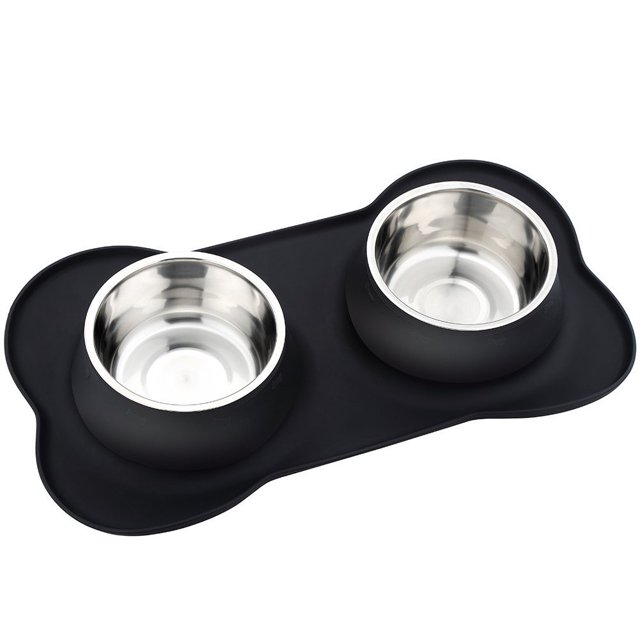 Cuencos Para Perros De Lujo Para Mascotas, Cuenco De Acero Inoxidable Para Perros Sin Derrames, Alfombrilla De Silicona Antideslizante, Juego De Cuencos De Agua Y Comida Para Perros De 24/48 Oz, Cuenc