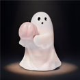 thumbnail image 4 of Halloween Ghost with Pumpkin Ceramic Figurine – 4.5" White Glazed Mini Ghost Statue for Home, Office, Gift Décor, 4 of 9