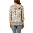 thumbnail image 4 of MODA NOVA Juniors Floral Round Neck Ruffled 3/4 Sleeves Flowy Chiffon Blouse, 4 of 7