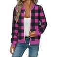 thumbnail image 2 of UQJfacai Bomber Jacket Women Waffle Plaid Zip Up Jackets Fall Winter Fashion Long Sleeve Coats Causal Outerwear with Pockets, 2 of 5