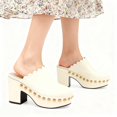 thumbnail image 4 of XYD Women Closed Rounded Toe Slip-on Mules Mid Chunky Heel Stylish Studs Scalloped Edge Platform Casual Dress Shoes Size 7 Ivory, 4 of 4